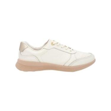 Imagem de Tenis Feminino Usaflex Couro Casual Cadarço Creme-Feminino
