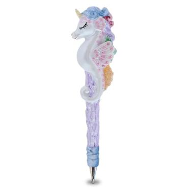 Imagem de Planet Pens Canetas esferográficas de tinta preta de 15 cm, canetas coloridas elegantes para crianças de volta às aulas, canetas fofas para materiais de escritório femininos e caneta de escrita fofa para decoração de mesa - Unicórnio cavalo marinho brilhante