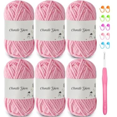 Imagem de SIMEIQI Pacote com 6 fios de chenille de 50 g para crochê, fio de veludo macio e fofo de 60 metros, crochê ideal para cobertores de bebê faça você mesmo, brinquedos, cachecóis, travesseiros, chapéus