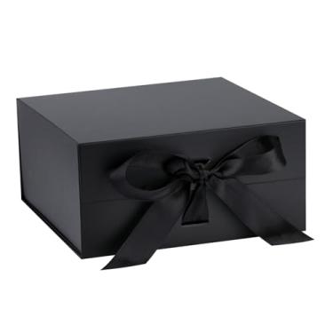 Imagem de OEMVALATY Caixa de presente preta, caixas de presente de 30 x 25 x 12 cm com tampas para presentes com fecho magnético e fita para casamento, armazenamento, aniversário