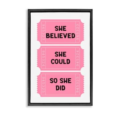 Imagem de Stupell Industries She Believed Girl Power Tickets Tela flutuante moldura preta arte de parede, design por Lettered and Lined, 78 x 53 cm