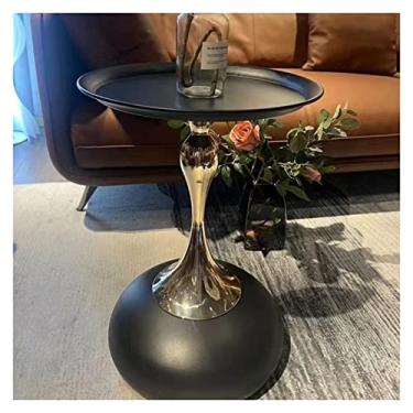 Imagem de Mesa de centro de design simples de 38 x 54 cm, mesa lateral redonda, mesa de canto para sala de estar, cabeceira, mesa de centro pequena e moderna para espaços pequenos, mesa lateral minimalista de