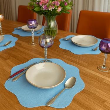 Imagem de Jogo Americano Sousplat 100 Unidades Restaurantes Bar Hotel Mesa Posta Decoração - Sisal Azul Claro Redondo