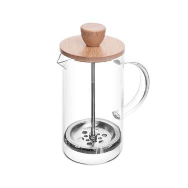 Imagem de Cafeteira Prensa Francesa de Vidro C/Tampa de Bambu e Prensa Aço Inox 400ml Wolff