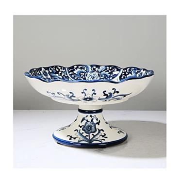 Imagem de Fruteira Fruteira Novo Estilo Chinês Retro Azul e Branco Porcelana Prato de Frutas Casa Sala de Estar Cozinha Restaurante Decoração Mesa Redonda Cerâmica Prato de Frutas Cesta de Frutas (Cor: C)
