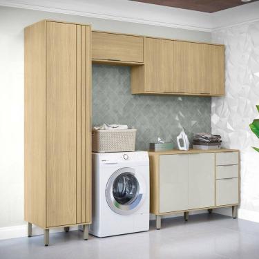 Imagem de Lavanderia Completa Estela 8 Portas 2 Gavetas Castanho/Off White - Pnr Móveis