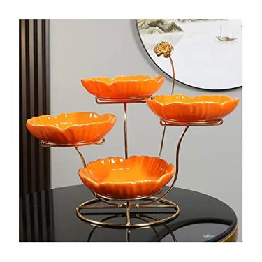 Imagem de SUNESA Tigela de frutas, fruteira, multicamadas, cerâmica, fruteira, casa, sala de estar, restaurante, decoração de secretária, tigela de doces, moldura de metal, prato de frutas, cesta de frutas (cor