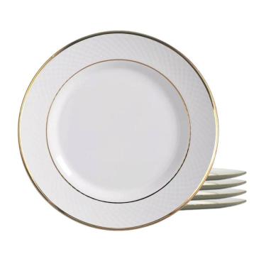 Imagem de Jogo Pratos Sobremesa Cerâmica 4Pcs 20Cm Borda Dourada Ouro