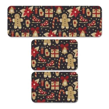 Imagem de Kit de 3 Tapetes para Cozinha Natal - Passadeira 95 X 34 cm, e dois tapetes 60 X 34 cm (Biscoitos e Presentes Natal)