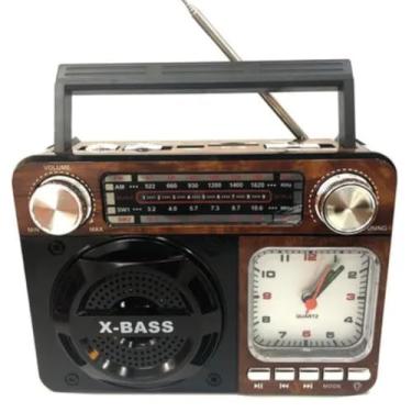 Imagem de Rádio Retrô Portátil com Relógio Analógico | Bluetooth, USB e Rádio FM/AM/SW | Estilo Vintage e Bateria Recarregável (MARROM)