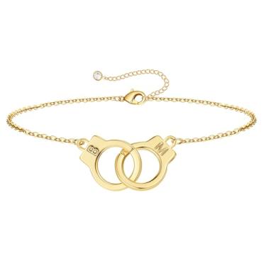 Imagem de M MOOHAM Pulseiras de algema com inicial para mulheres e meninas – presentes para mãe, filha, irmã, casais, pulseiras de amizade, banhado a ouro 14 K, pulseira de duas letras, joias, presentes de