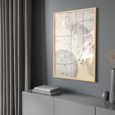 Imagem de Quadro Decorativo com Moldura e Acrilico Cristal Vidro Abstrato linhas Bege Cinza Marrom Sala Quarto Hall