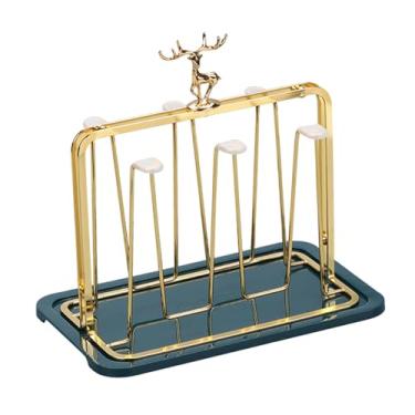 Imagem de FytStycale Escorredor de copos com bandeja coletora, fácil de usar, durável, suporte para copos, suporte de metal para apartamento, sala de estar, Ouro Verde