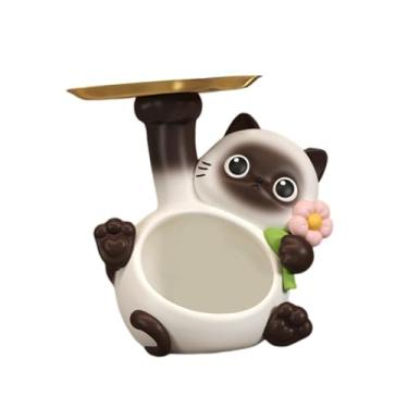 Imagem de Generic Estátua de gato de resina, bandeja de armazenamento, porta-chaves de entrada, multifuncional, criativo, gatinho, escultura animal para banheiro, café