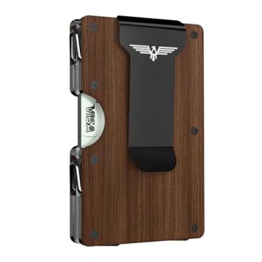 Imagem de Lenvoten Carteira minimalista masculina, S5-madeira de nogueira, Madeira de nogueira metálica de alumínio aeroespacial