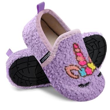 Imagem de WateLves Pantufas infantis para meninos e meninas, para casa, sem cadarço, leves, para inverno, ambientes internos e externos, Unicórnio roxo, 12.5-13 Little Kid