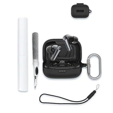 Imagem de Capa para EarFun Air Pro 4 Adaptive Hybrid Cancelamento de Ruído Sem Fio, Capa Protetora de Silicone Macio Portátil Resistente a Riscos e Choque com Kit de Limpeza, Mosquetão e Cordão, Preta