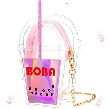 Imagem de Bolsa feminina de chá de leite transparente transversal bolsa de leite bolsa de leite bolsas engraçadas alça de corrente novidade bolsas femininas, rosa