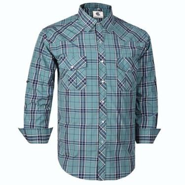 Imagem de Camiseta masculina COEVALS CLUB Western Cowboy Pearl Snap Plaid 2GG