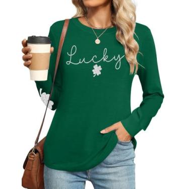 Imagem de Camisa feminina Ithalt St Patricks Day Lucky Irish Shamrock Green