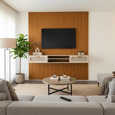 Imagem de Rack Suspenso Para Tv Santorini Com Nichos Organizadores