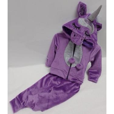 Imagem de Conjunto Plush Bebê Menina Capuz Unicórnio Lessa Kids B9317, Violeta, 