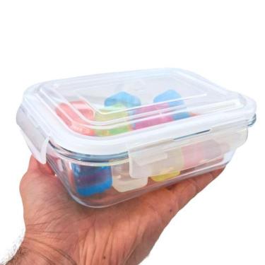 Imagem de Pote Marmita de Vidro Retangular Hermético Vedado Não Vaza c/ Tampa e 