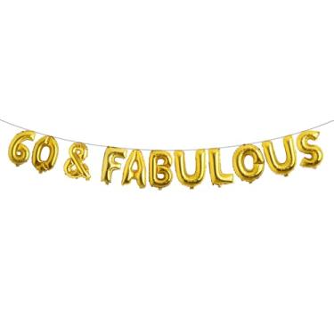 Imagem de 60 & Fabulous Banner de balão, decorações divertidas de festa com glitter multicolorido para artigos de decoração de festa de aniversário de 60 anos (60 e ouro fabuloso)