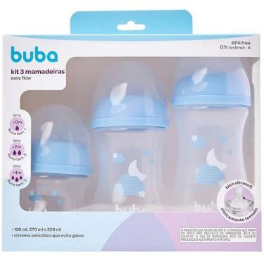Imagem de Kit 3 Mamadeira EASY FLOW Nuvem Azul 120ML/270ML/330ML Anticolica Buba