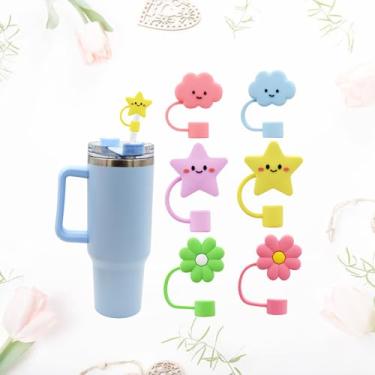 Imagem de 6 peças de tampa de palha fofa para copo Stanley, topo de palha reutilizável em forma de flor de nuvem de 10 mm 1 cm