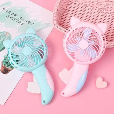 Imagem de Ventilador de prensa manual, mini ventilador fofo portátil de plástico para festa de acampamento de viagem, resfriamento portátil, presente ideal, sem bateria incluída, rosa