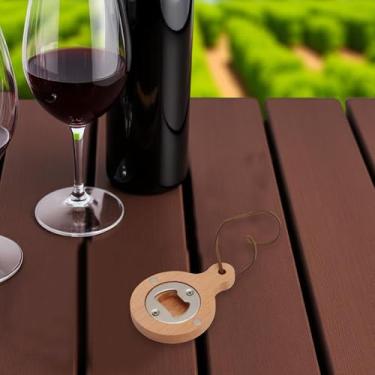 Imagem de Generic 1 peça abridor de garrafas magnético coelho abridor de garrafas madeira faia alça redonda ímã madeira marrom claro 6 x 8,5 x 1,2 cm