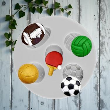 Imagem de Moldes de bola de silicone para futebol americano, beisebol, rúgbi, tênis de mesa, molde de fondant para decoração de bolos, enfeite de cupcake, pasta de goma de chocolate, argila de polímero