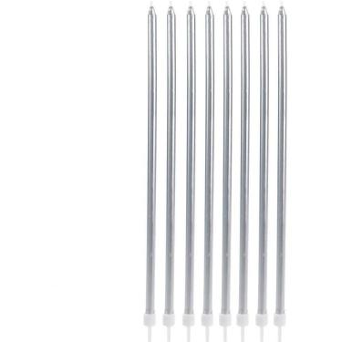 Imagem de Velas De Aniversário Palito 18Cm Metalizada Prata 8 Unid Ful
