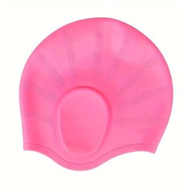 Imagem de 1 touca de natação elástica alta para homens e mulheres à prova d 'água touca de piscina orelhas cabelo longo grande chapéu de mergulho de silicone (rosa)