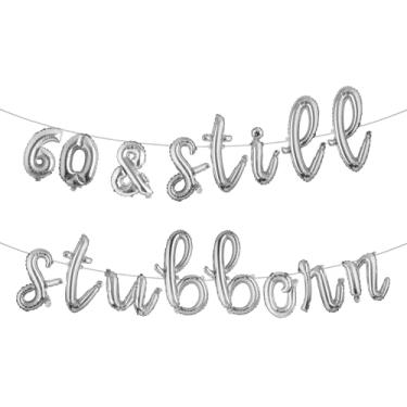 Imagem de Faixa de glitter multicolorida 60 & Still Stubborn - Decorações de festa de aniversário e aniversário de 60 anos (C 60 & STILL STUBBORN prata)