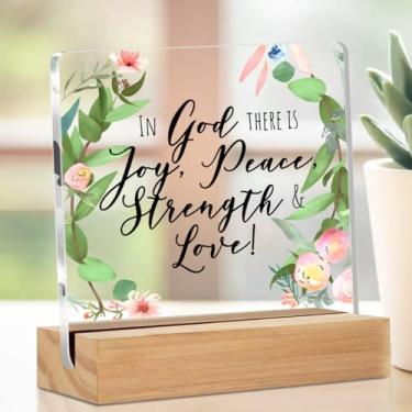 Imagem de Placa de acrílico cristã com suporte de madeira, presentes cristãos para mulheres, decorações de mesa motivacionais, presentes positivos para amigos colegas de trabalho, presentes de incentivo para