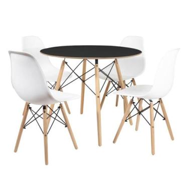 Imagem de Conjunto Eames Mesa Redonda Chanfrada 90cm + 4 Cadeiras DSW - La Mobil