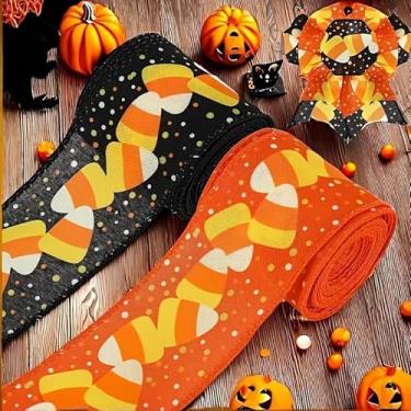 Imagem de Fita decorativa de Halloween com fio de 10 metros de milho doce laranja preta para fazer laços de guirlanda de férias, suprimentos de embrulho de presente, 2 rolos