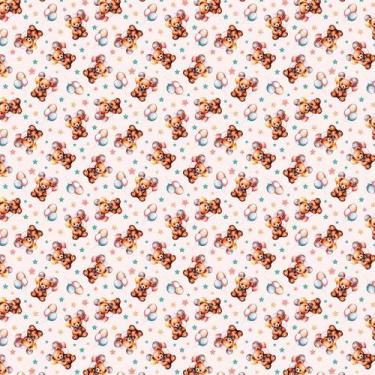 Imagem de Tecido Tricoline Digital Ursinho, Balões e Estrelas (Fundo rosado) - C