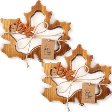 Imagem de MTLEE Pacote com 2 velas para massa de madeira, 20 cm, outono, velas perfumadas rústicas, para o dia de Ação de Graças, decoração de casa de fazenda (aroma de grinalda, folha de bordo)