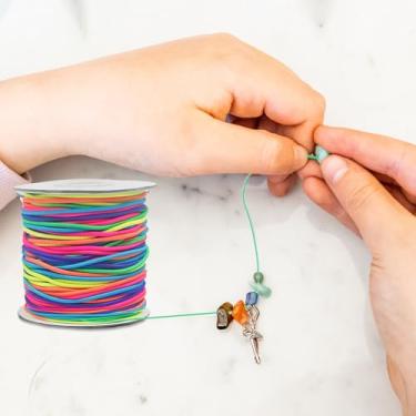 Imagem de Cordões elásticos de pulseira, cordão elástico arco-íris resistente para fazer joias, colares, miçangas e artesanato (colorido, 50 m, 1,0 mm)