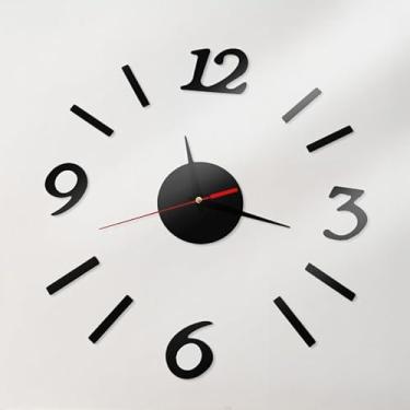 Imagem de Relógio de parede numeral romano 3D moderno acrílico espelho sem moldura relógios de quartzo autoadesivos para pendurar decoração de casa, 40 cm (A-preto)