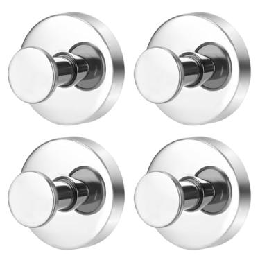 Imagem de Fasbeu Ganchos de ventosa, ganchos de toalha impermeáveis de aço inoxidável para banheiro, prata espelhada, estilo moderno, pacote com 4, sem instalação de broca para vidro
