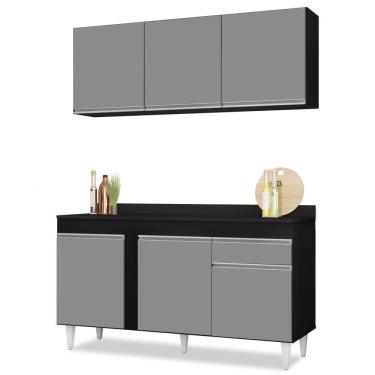 Imagem de Armário Aéreo Argélia E Balcão Gabinete Para Pia Com Tampo 150cm Dakota Preto-cinza - Lumil