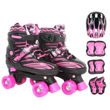 Imagem de Patins Infantil Roller Ajustável 4 Rodas Rodinha Proteção (Rosa com preto, G - 37 ao 40)