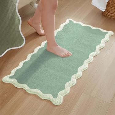 Imagem de MONDAY MOOSE Tapete de banho com design ondulado ondulado ondulado de microfibra absorvente antiderrapante para chão, chuveiro ou cozinha (61 x 119 cm, sálvia)