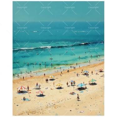 Imagem de Kit de pintura de praia por números para adultos – DIY cenário de praia de verão com pintura de guarda-chuvas em tela 30 x 40 cm, conjunto de tinta acrílica emoldurada, adequado para iniciantes, arte