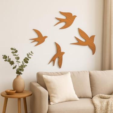 Imagem de Kit 4 Pássaros Decorativos em MDF amadeirado para Sala Quarto Escritórios(Amadeirado Escuro)
