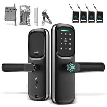 Imagem de Fechadura Inteligente Biométrica F6 Vidro Preto, Wi-Fi Integrado, 100 Digitais, 250 Usuários - Controle por APP, Segurança Residencial e Corporativa